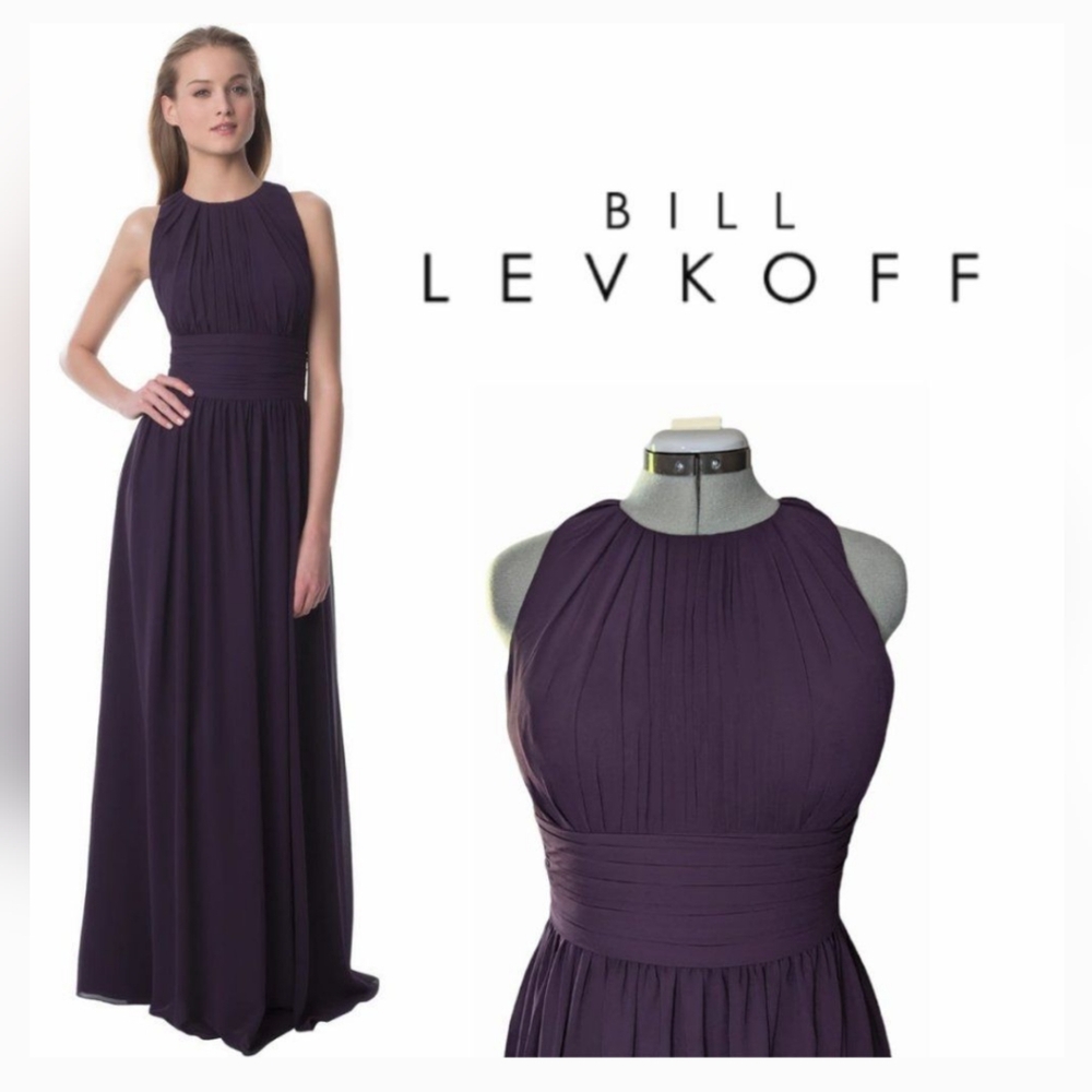 Women's Bill Levkoff Plum Chiffon Jewel A-line Dress, Size 10
